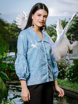  sky blue cotton linen puff sleeveshirt style top 5