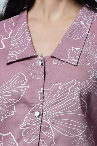  mauve cotton linen puff sleeve shirtshirt style top