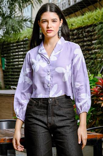  lavender cotton linen bishopsleeve formal shirt style top