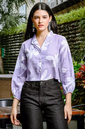  lavender cotton linen bishopsleeve formal shirt style top