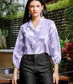  lavender cotton linen bishopsleeve formal shirt style top