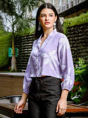  lavender cotton linen bishopsleeve formal shirt style top 2