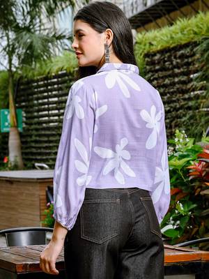 lavender cotton linen bishopsleeve formal shirt style top 3