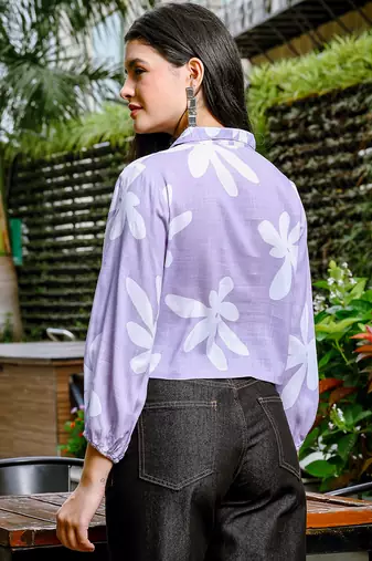  lavender cotton linen bishopsleeve formal shirt style top