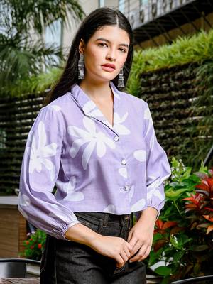  lavender cotton linen bishopsleeve formal shirt style top 4