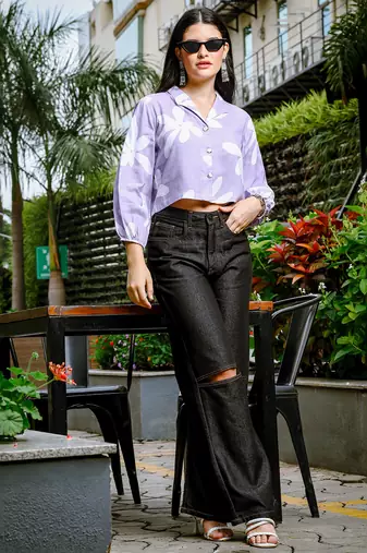  lavender cotton linen bishopsleeve formal shirt style top