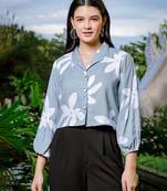  green cotton linen bishopsleeveshirt style top