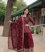 MAROON DESIGNER READYMADE KURTI-PLAZOO-DUPATTA WITH EMBROIDERED WORK