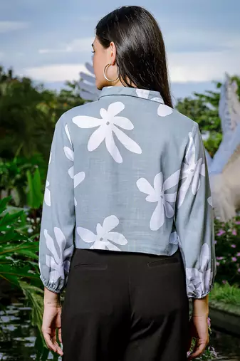  green cotton linen bishopsleeveshirt style top