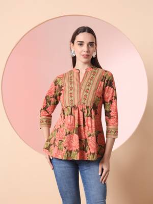  peach pure cotton gathered or pleated top 1
