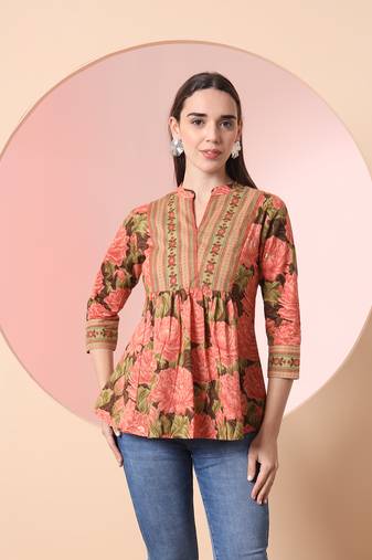  peach pure cotton gathered or pleated top