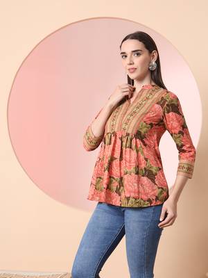  peach pure cotton gathered or pleated top 2