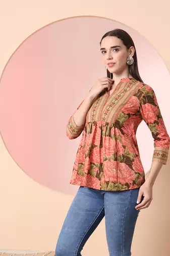  peach pure cotton gathered or pleated top