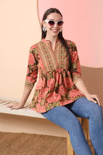  peach pure cotton gathered or pleated top