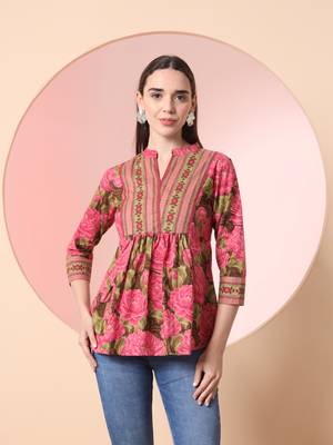  pink pure cotton gathered or pleated top 1