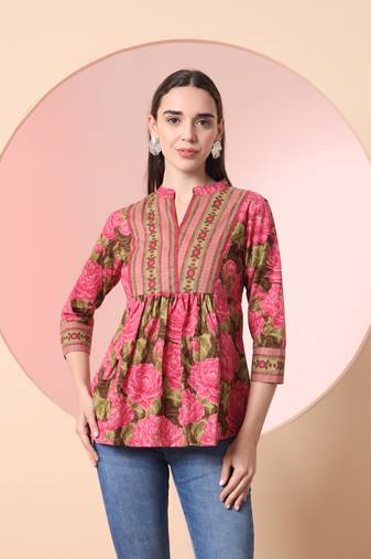  pink pure cotton gathered or pleated top