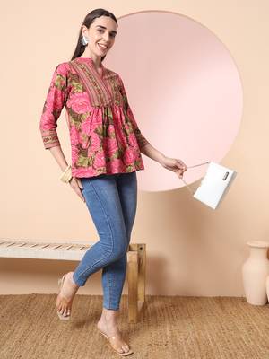  pink pure cotton gathered or pleated top 2