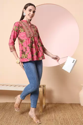 pink pure cotton gathered or pleated top
