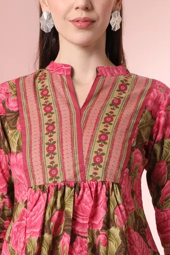  pink pure cotton gathered or pleated top