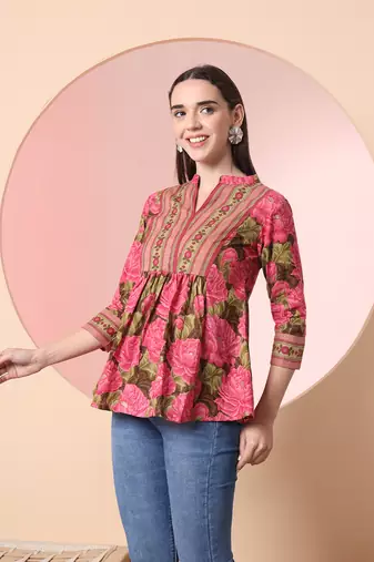  pink pure cotton gathered or pleated top