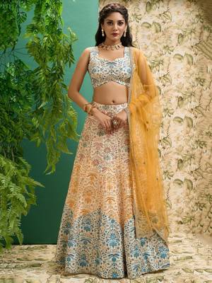 off white printed art silk wedding lehenga set choli with dupatta with dupatta 2