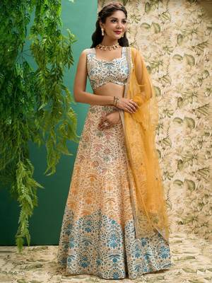 off white printed art silk wedding lehenga set choli with dupatta with dupatta 3