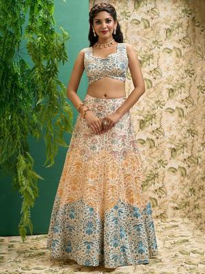 off white printed art silk wedding lehenga set choli with dupatta with dupatta 4