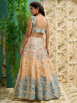 off white printed art silk wedding lehenga set choli with dupatta with dupatta 5