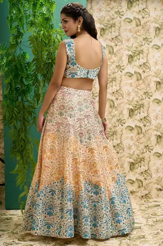 off white printed art silk wedding lehenga set choli with dupatta with dupatta
