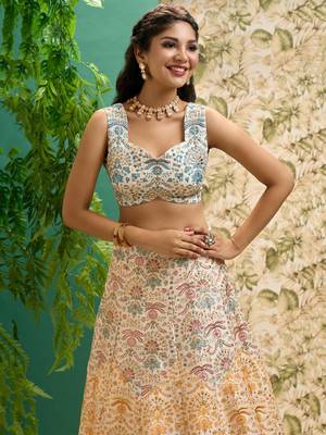 off white printed art silk wedding lehenga set choli with dupatta with dupatta 6