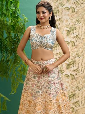 off white printed art silk wedding lehenga set choli with dupatta with dupatta 7