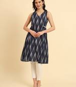  ikat cotton blue workwear kurta with lace detailing