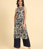  blue cotton ethnic motifs straight kurta