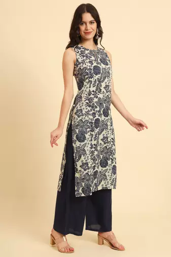  blue cotton ethnic motifs straight kurta