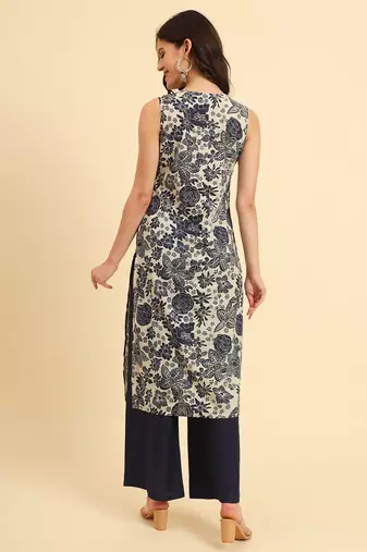  blue cotton ethnic motifs straight kurta