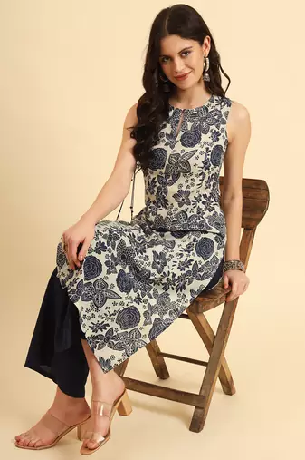  blue cotton ethnic motifs straight kurta