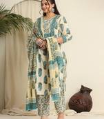  cream pure cotton kurta set with pant & dupatta
