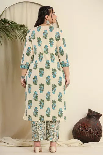  cream pure cotton kurta set with pant & dupatta