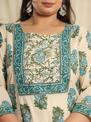  cream pure cotton kurta set with pant & dupatta 4