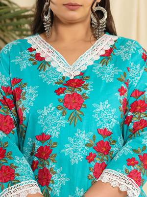  pure cotton blue kurta dupatta pant set with handwork 4