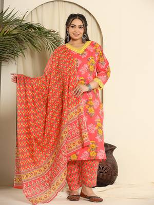  pure cotton pink kurta dupatta pant set with handwork 1