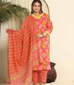 pure cotton pink kurta dupatta pant set with handwork
