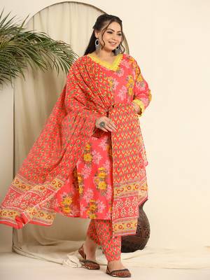  pure cotton pink kurta dupatta pant set with handwork 2