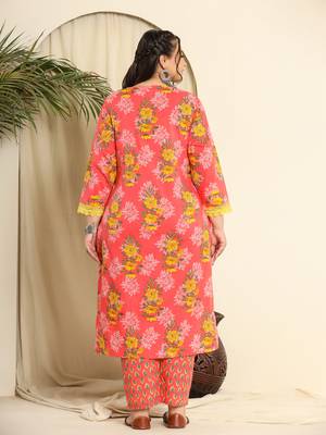  pure cotton pink kurta dupatta pant set with handwork 3