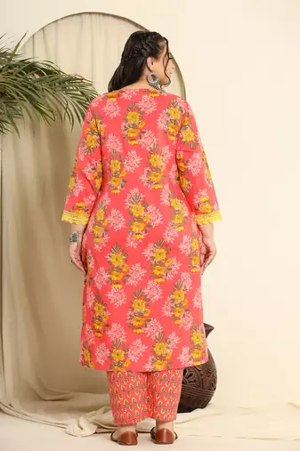  pure cotton pink kurta dupatta pant set with handwork