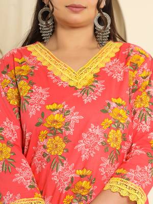  pure cotton pink kurta dupatta pant set with handwork 4