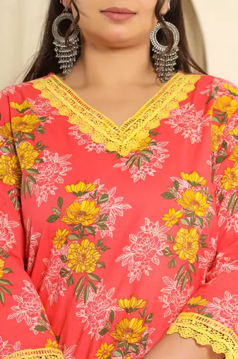  pure cotton pink kurta dupatta pant set with handwork