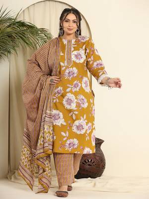  mustard pure cotton kurta dupatta pant set with handwork 1