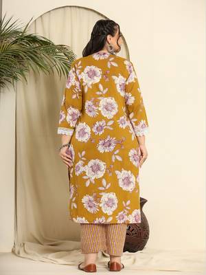  mustard pure cotton kurta dupatta pant set with handwork 3