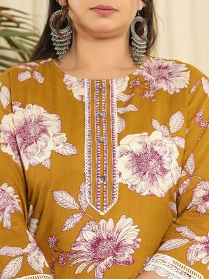  mustard pure cotton kurta dupatta pant set with handwork 4